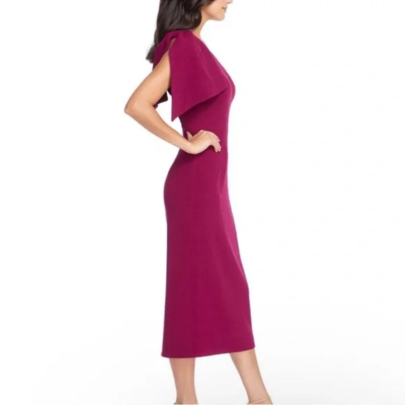 DRESS THE POPULATION Tiffany One-Shoulder Maroon Dark Magenta Dress Size S NWT - Picture 4 of 11